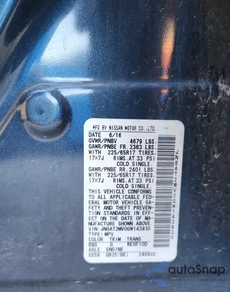 2016 Nissan Rogue S from USA, damaged, VIN JN8AT2MV0GW143930